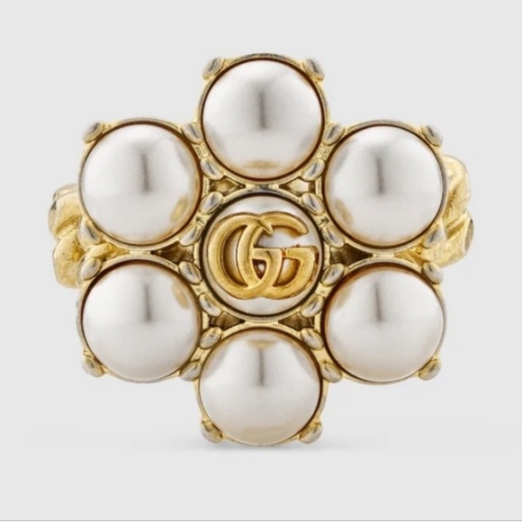 Gucci Jewelry - NWOT-Gucci Gold and White Pearl Double GG Ring
